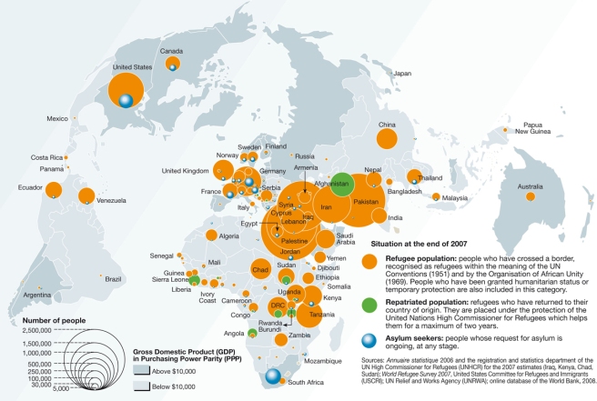 le monde 2007 map of refugees world wide